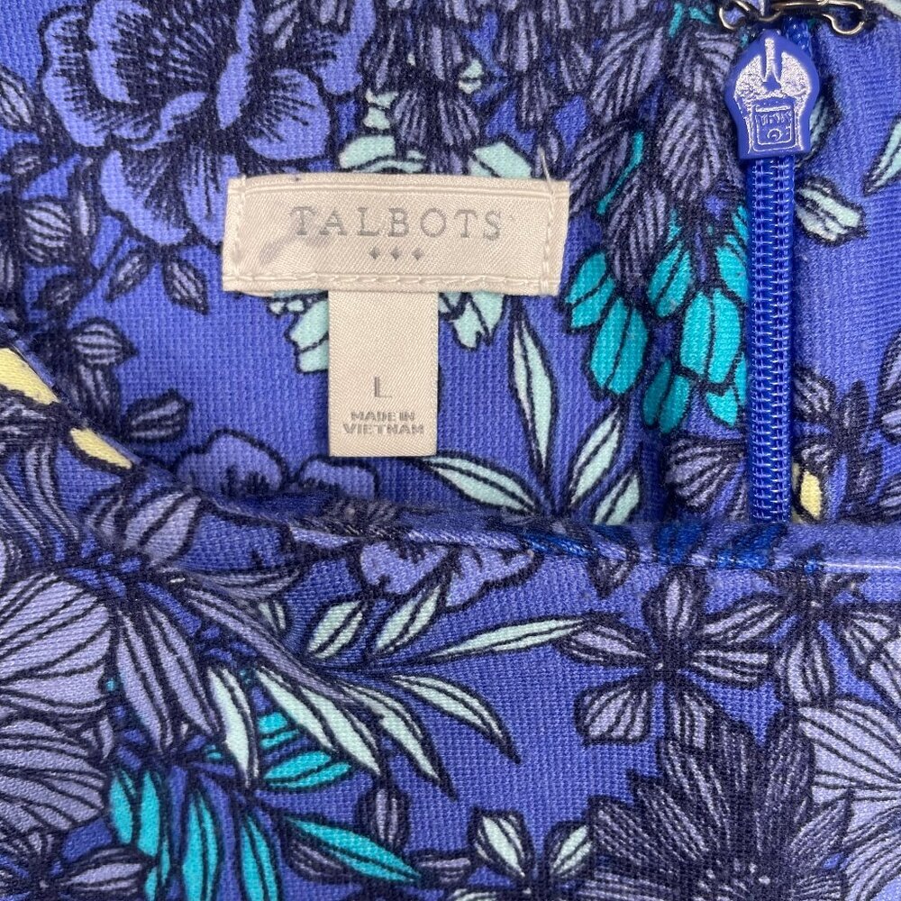 Talbots Floral Sheath Dress Blue Purple Sleeveless Knee Length Stretch Sz Large - Picture 10 of 12